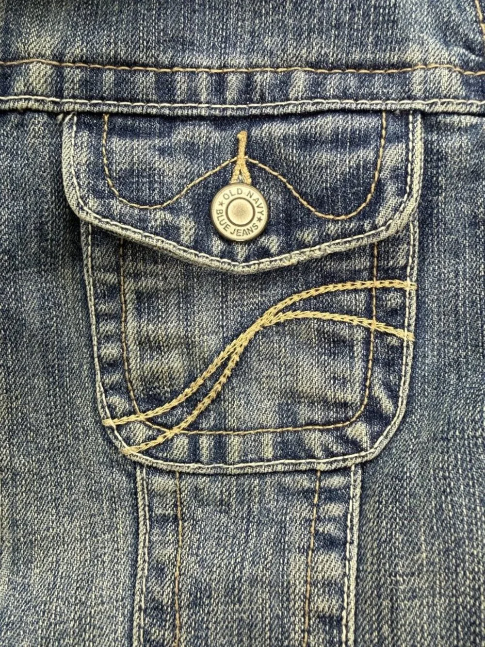 VTG Old Navy Denim Trucker Jean Jacket Girls XL Blue Y2K Stretch Pockets Casual